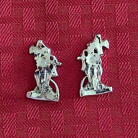 Vintage Kitsch Glam Old Fashion Candlestick Phone Clip On Rhinestone Earrings - Picture 2 of 4